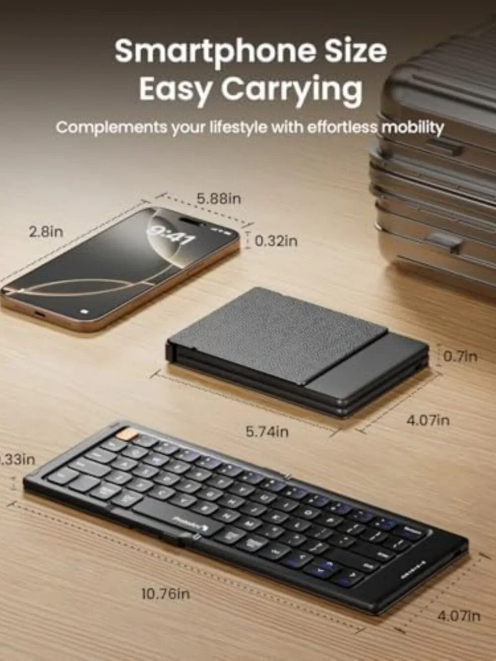 Foldable Compact Bluetooth Keyboard for Phone & Tablet, Portable & Lightweight